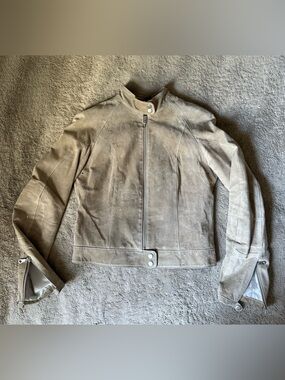 Wilsons Leather Taupe Suede Zip-Front Jacket